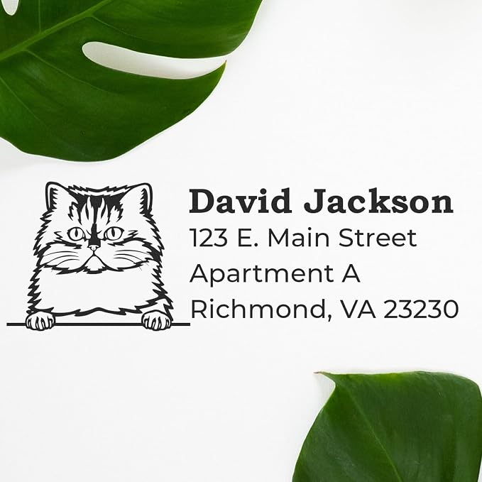 Persian Cat Custom Return Address Stamp for Graduation Announcements & Wedding Invitations | Personalized Self-Inking Name & Address Stamper | Handcrafted Feline Design for Mail Labels, 7/8 x 2-1/4
