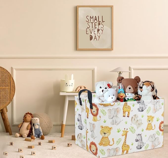 Rectangular Woodland Animal Basket Kids Baby Storage Basket Storage Bin Organizer Box Animal Room Decor(Green Animal)