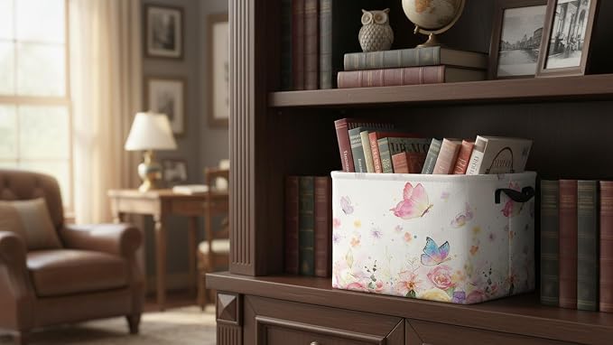 CLOCOR Rectangular Storage Bin,Waterproof Books Box,Gift Basket(Golden Butterfly)