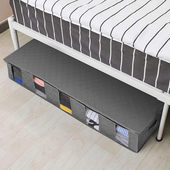 Zerodeko under Bed Storage Bag Large Capacity Organizer for Quilts and Blankets Breathable Non-woven Design Window for Easy Viewing for Bedroom and Closet Use