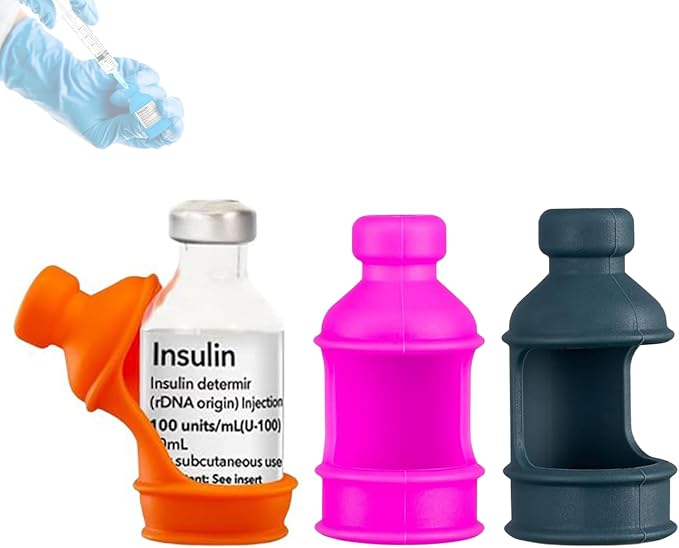 3 Pack Insulin Vial Bottle Protector Sleeve for Diabetic, Silicone Protective Case to Protect Insulin Vial from Breaking, Suitable for 10ml Short Insulin Vials (Pink Orange Grey)