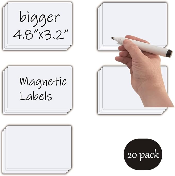 STTMGN Dry Erase Big Magnetic Labels (4.8x3.2,Pack of 20),Large Write On Magnets Name Plates Sticker,Waterproof/Reusable for Refrigerator&Lockers&Whiteboard&Cabinet(White)
