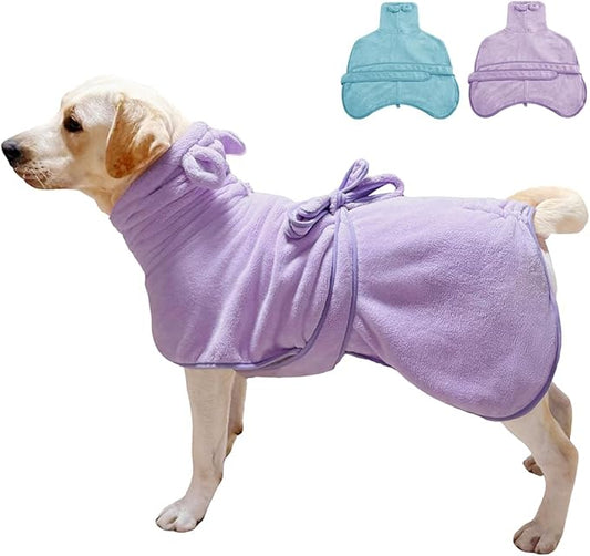 Medium to Large Size Dog Bathrobe, Quick Drying Super Absorbent Microfiber, Warm Dog Towels, Adjustable Hoodies and Belts for Dog Bath Products (Purple, 6XL-Fit for 95 to 115 Pounds)