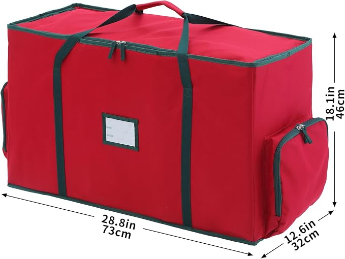 2-In-1 Christmas Decoration Ornament Organizer Box， Movable Pallet Santas Bags Ornament Storage Containers, Holds 73 Holiday Ornaments, Adjustable Space For Figurines And Pockets For Decoration