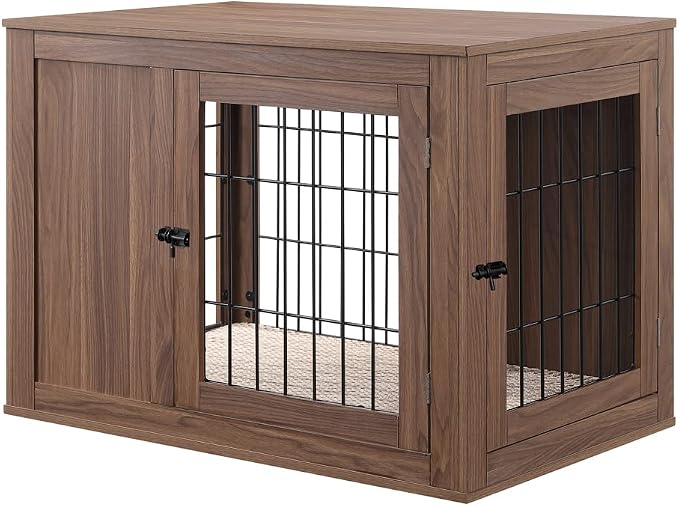 unipaws 36 Inch Furniture Style Dog Crate with Cushion for Medium Dogs | Indoor Puppy Kennel with Door, Modern Decorative Wood Wire Pet Cage, Pretty Cute End Side Table Nightstand