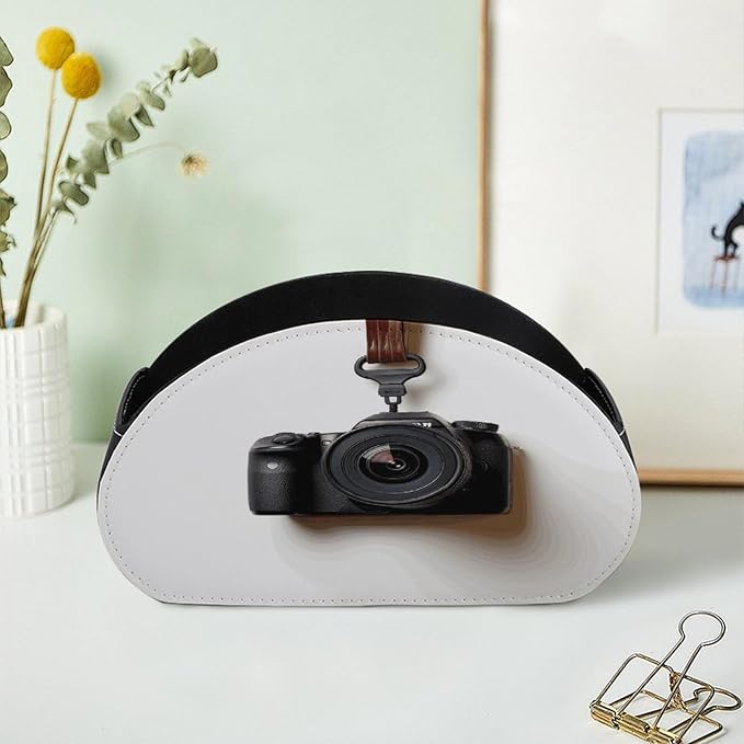 Camera Hanging on White Wall Remote Control Holder Desk Storage Organizer Box Container Remote Storage Box with 5 Compartments PU Leather Remote Caddy for Home Bedside Table Organizer