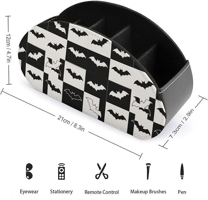 TV Remote Controllers Holder Gothic Bat Halloween Bedside Table Organizer | Desktop Storage Caddy Box, Gothic Bat Halloween Horror, Pu Leather, 5 Compartments for Controller, Media Player