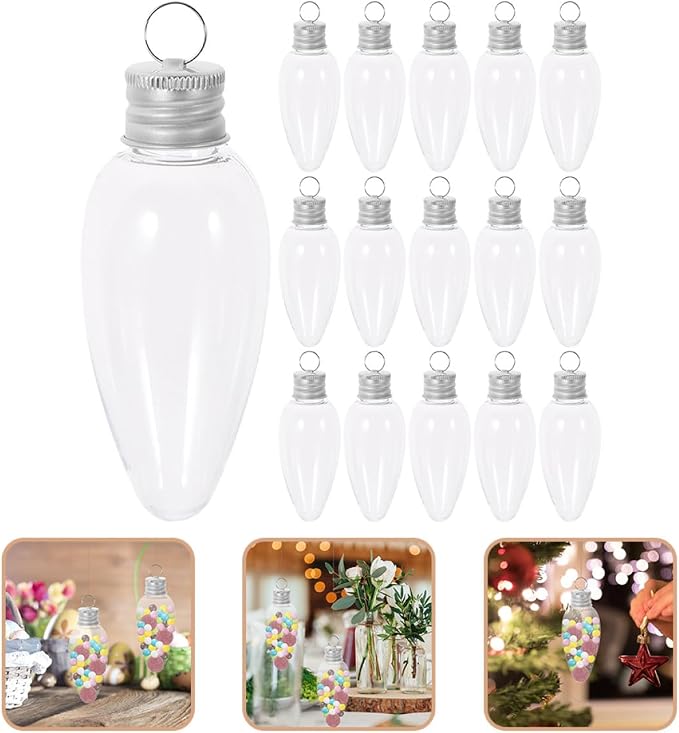 20pcs 35ml Pet Bulb-shaped Candy Bottles with Narrow Spout, Party Favor Containers for Christmas Candy Storage and Holiday Decorations