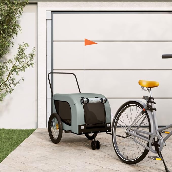 Pet Bike Trailer for Small Dogs, Foldable Bicycle Cargo Trailer with Mesh Windows and Reflectors, Sturdy Iron Frame Oxford Fabric Carrier, 49.2 x 24.8 x 26.0 in