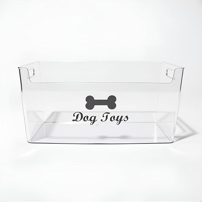 Morezi Dog Toy bin Basket Storage in Plastic Front Shallow Designed Dog Toy Organizer Great for Collecting pet chew Toys leashes Clothing in Living Room Area playroom Closet Shelf Gift Basket