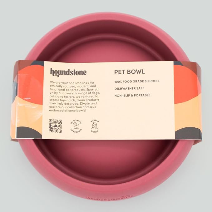 Houndstone Silicone Dog Bowl, BPA Free, 1 Cup Capacity, Non-Slip Base, Dishwasher Safe (Rosewood)