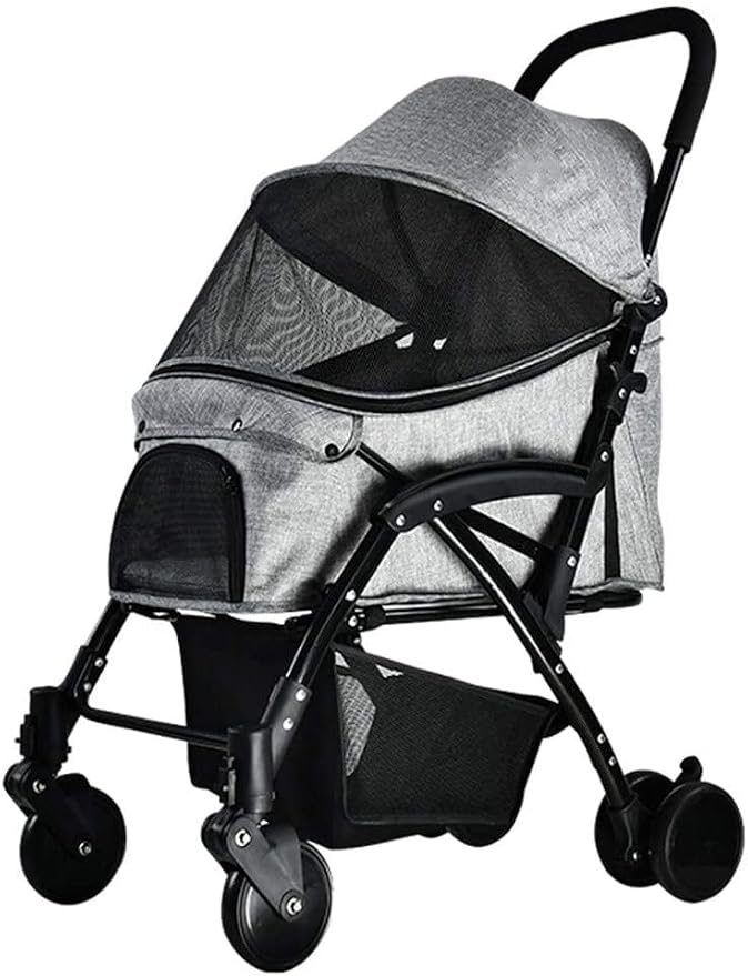 Double Dog Stroller Pet Trolley Cart 4 Wheels Foldable Pram for Cat Dog 360° Rotation Front Wheel Pet Travel Stroller Quick Folding (B) (A)