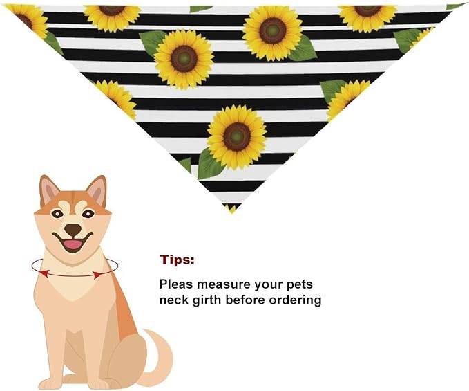 Portable Adjustable Orange Sunflower Stripes Triangle Dog Scarf, Lightweight and Comfortable Pet Daily Accessories for Casual Daily Use