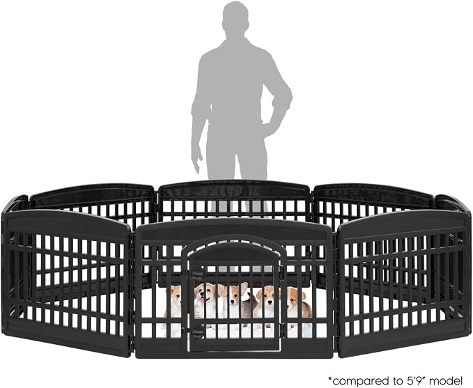 IRIS USA 8-Panel Dog Playpen with Door, Pet Enclosure, Black | Heavy Duty Plastic, Multiple Pets, Indoor Outdoor, Portable, Large Play Area, Easy Assembly