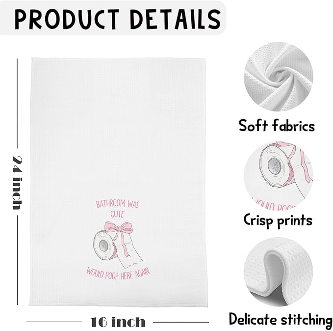 Funny Coquette Bathroom Hand Towels, Preppy Girly Pink Bow Paper Roll Would Poop Here Again Decorative Hand Towels for Bathroom Washroom Toilet Restroom, 16x24 Inches