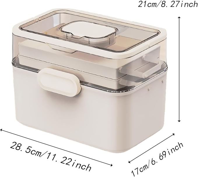 Portable Medicine Box Multi Layer Organizer, 11.2x6.7x8.3 inch, White PP & PET Material for Bathroom Office Travel