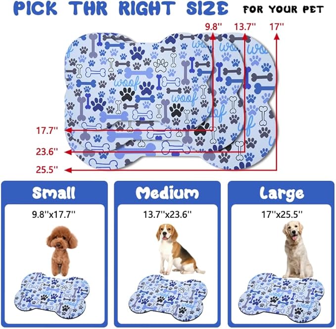 Dog Food Mats for Floors Waterproof, Pet Feeding Absorbent Water Bowl Mat Cat Placemats Blue Bone Shape 23.6 * 15.7 inch