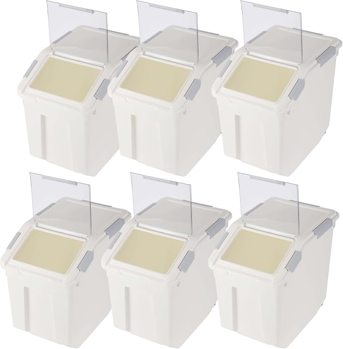 EonTone Flour Storage Container 25 Liters (30 Lb‎) Pack-6 with Lockable Lid Wheels BPA-Free Ingredient Storage Bins