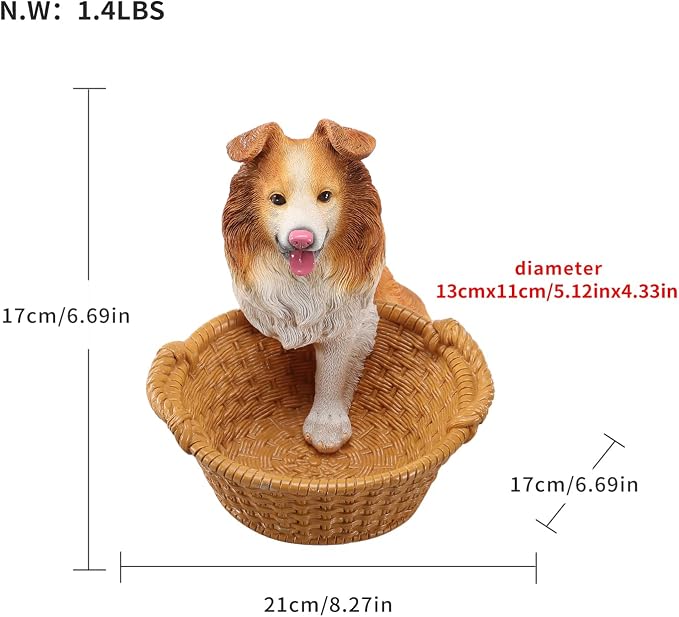 Cute Border Collie Candy Bowl, Resin Dog Figurine Key Bowl for Entryway Table, Desktop Storage Basket Organizer for Desk, Unique Dog Lover Gift