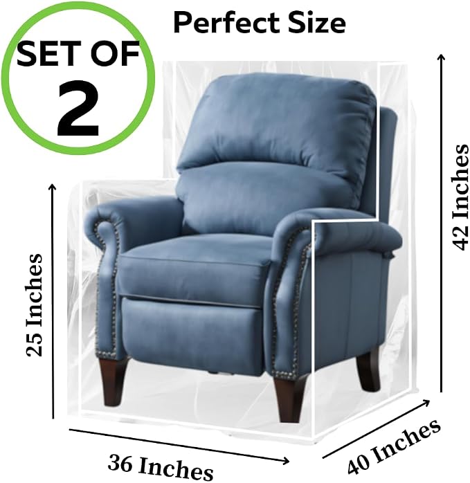Evelots 2-Pack Clear Vinyl Recliner Covers, Spill-Resistant Protectors | Shields Furniture From Pet Claws, Stains, Dust and Spills, With a Durable Waterproof Design for Everyday Use or Home Storage.