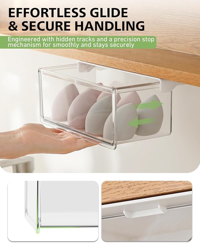 BALUCA Small Clear Stackable Storage Drawers – 33° Angled Acrylic Makeup Organizer for Vanity, Undersink & Kitchen Cabinets | Multi-Purpose Plastic Storage Bins & Drawer Organizer Bins (Large)