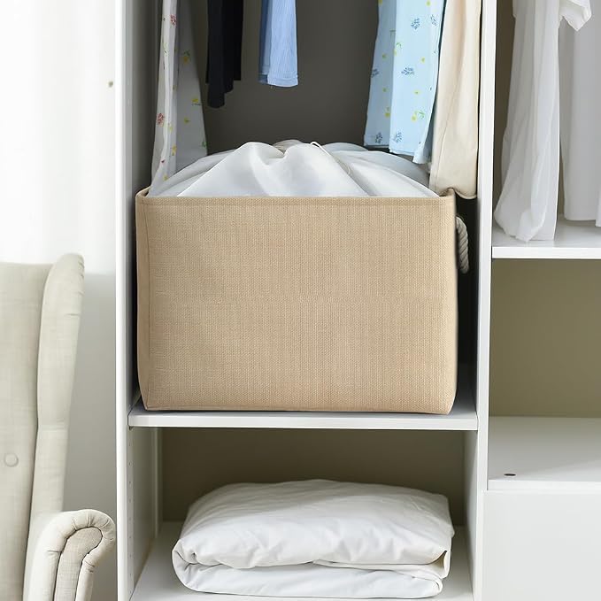 Storage Bin for Shevles - Extra Jumbo 3Pack 20.5L×15.7W×13.8H inch Organization and Storage Basket for Organizing, Fabric Storage Cubes for Closet Shoe Linen Decorative (Beige)