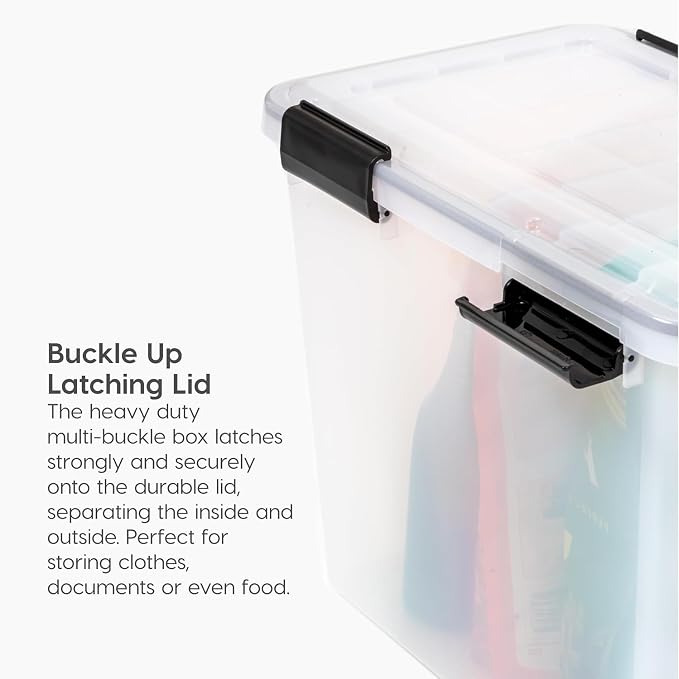 IRIS USA 6-Pack 19 Qt Storage Bins with Gasket Lids, Clear/Black | WeatherPro seal protects shoes, crafts, documents and supplies from dust and moisture