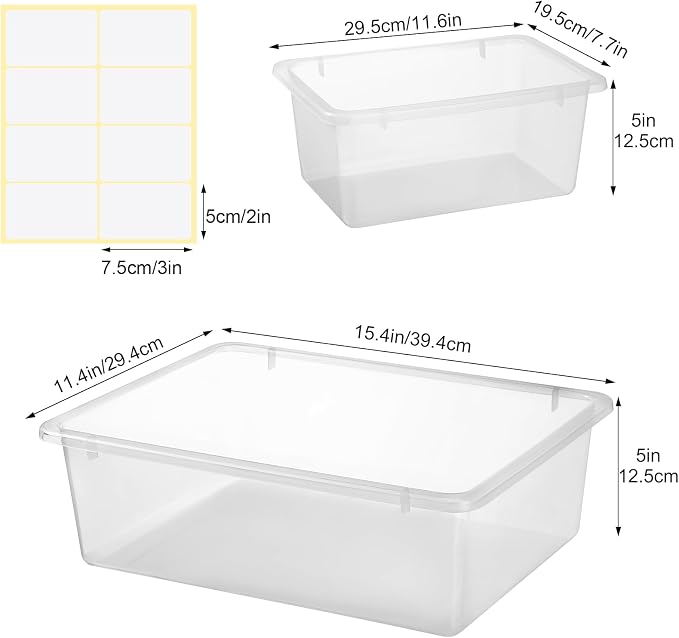 Zonon 12 Pcs Plastic Cubby Bins Office Storage Container Storage Bins Plastic Organization with 1 Pack Self Adhesive Label for Library Office Home Nursery(Clear)