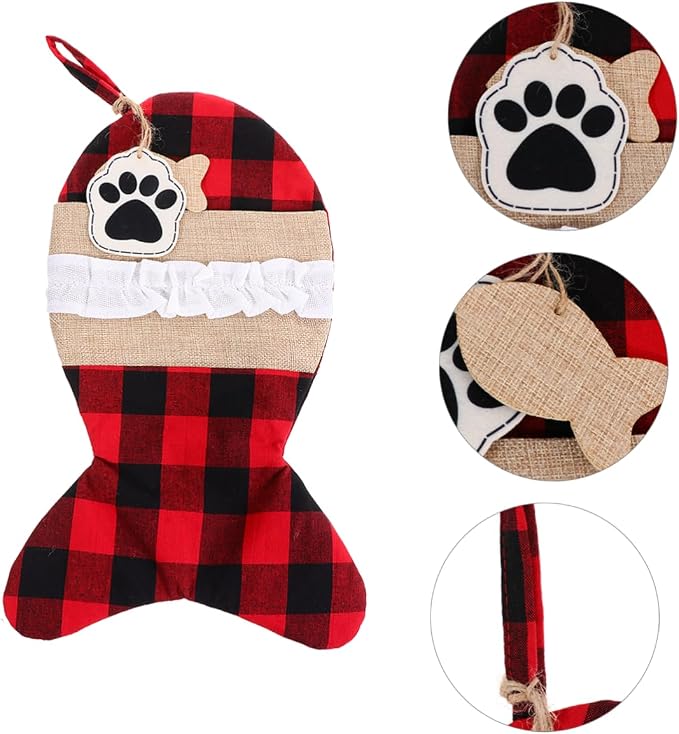 NULYLU 1pc Christmas Pet Sock Bag and Plaid Design Cute Candy Pouch for Holiday Storage and Decorations for Filling and Stocking Stuffers