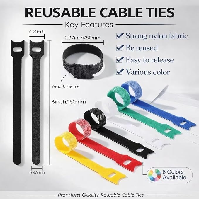 66 PCS Cord Organizer for Appliances Kit - Includes 6-Pack Appliance Cord Wrap & 60-Pack Multicolor Reusable Cable Ties - Universal Cord Organizer for Appliances, Home, Office & Kitchen