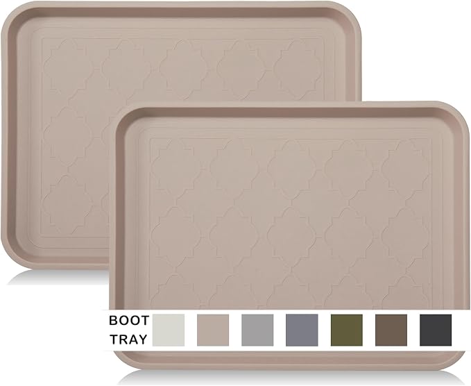 Boot Tray for Entryway Indoor, Heavy Duty Shoe Mat Tray 2 Packs, 16.7"x12.8" Waterproof Mat with Raised Edge, Outdoor Multi-Purpose for Boots, Shoes, Garden, Pets