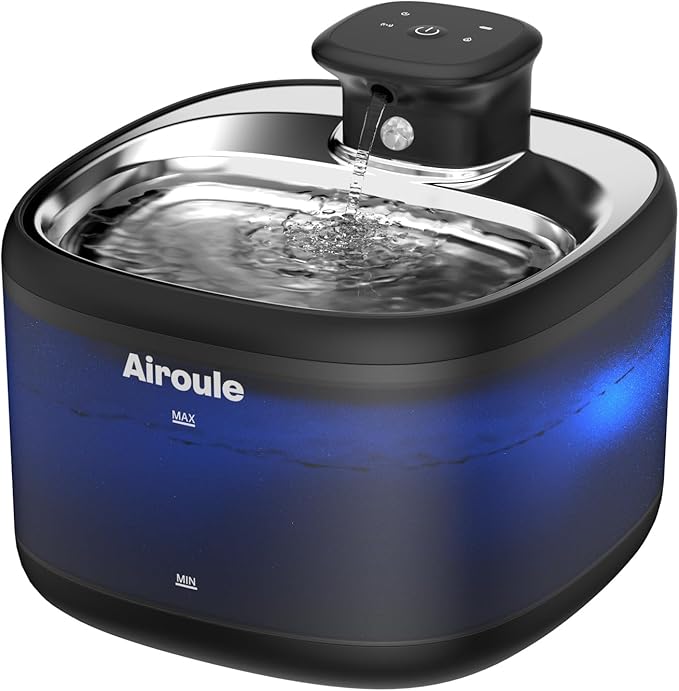 Cordless Cat Water Fountain - Automatic Cat Water Fountain Wireless Dog Water Dispenser with Replacement Filters, Gifts for Christmas, Cats, Dogs, Multiple Pets (Black)