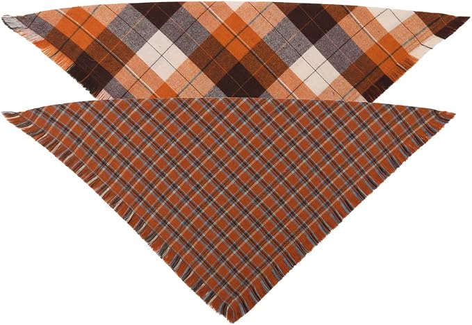 Fall Dog Bandana Autumn Thanksgiving Plaid Reversible Triangle Bibs Scarf Accessories for Dogs Pets