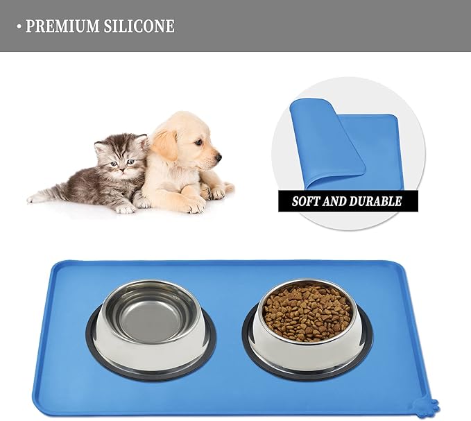 Reopet Waterproof Pet Feeding Mat, Non-Slip Silicone Placemats for Dog Cat Food and Water Bowl, High Raised Edges to Prevent Spills and Protect Floors