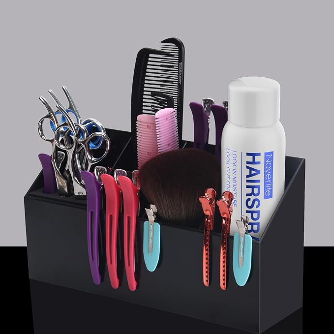 Noverlife Hair Scissors Large Storage Box, Shear Holder for Hair Salon, Scissor Holder, Hairdressing Combs Clips Scissors Professional Hairdressing Combs, Clips, Brushes Storage Racks Tool Box - Black | Black Anti-skid Scissor Holder, Wall-mounted Prof...
