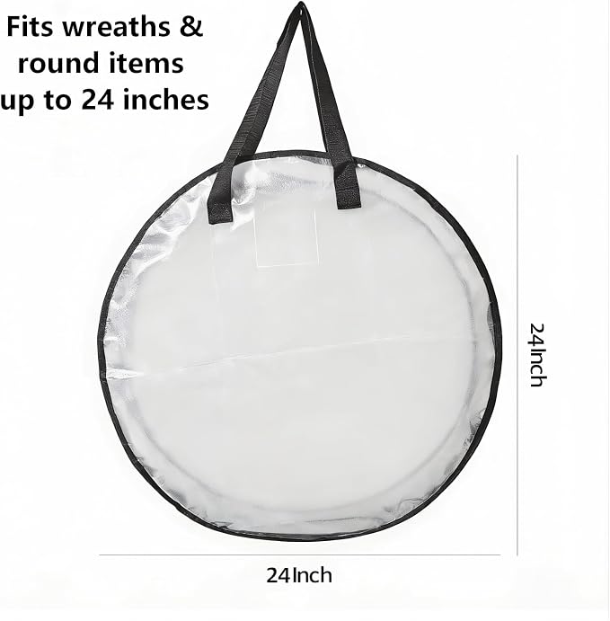 Hayoulabo 2 Pack Clear Christmas Wreath Storage Bags 24 Inch - Waterproof Wreath Container with Dual Zipper and Reinforced Handles for Artificial Wreath, Garland and Holiday Decor Organization