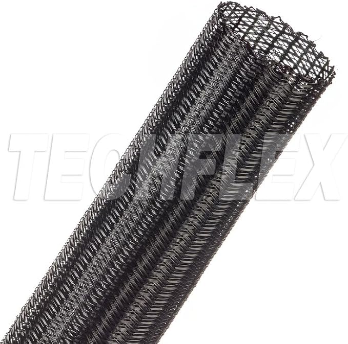 Techflex F360 Full 360 Degree Enclosed Semi-Regid Braided Sleeving Flexible Conduit - 1.38" - 25 Feet - Black