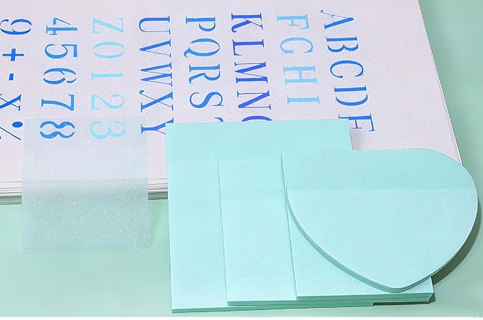 4pack Translucent Mixed Shape Glitter Sticky Notes for Annotating,Pastel Color Self-Stick Tabs Blank Index Sticker Funny Memo Pad Soft PET Page Flag for Organizer,Office,Valentines Day (Green)