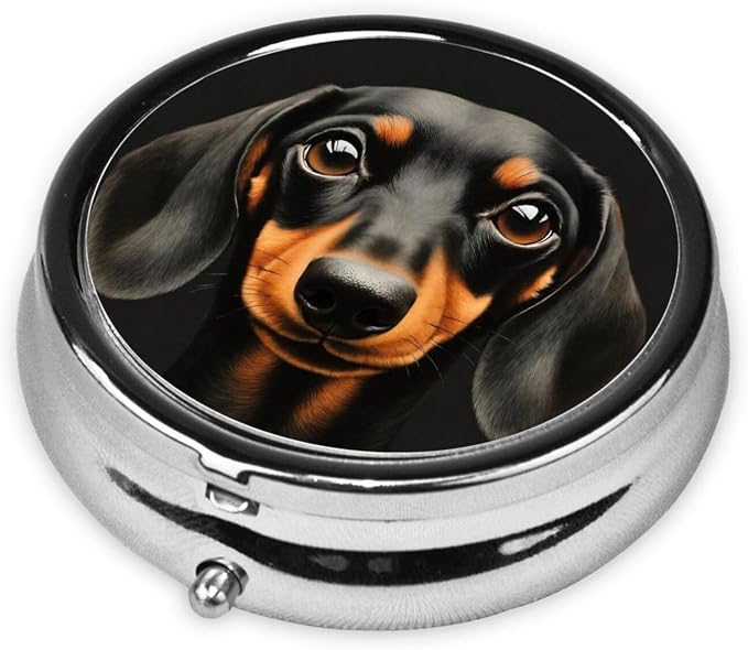 Lovely Dachshund Dog Portable Pill Organizer | 3 Compartment, With Mirror, For Men Women, For Daily Supplements, Vitamins, Fish Oil, Jewelry, Candy, Travel