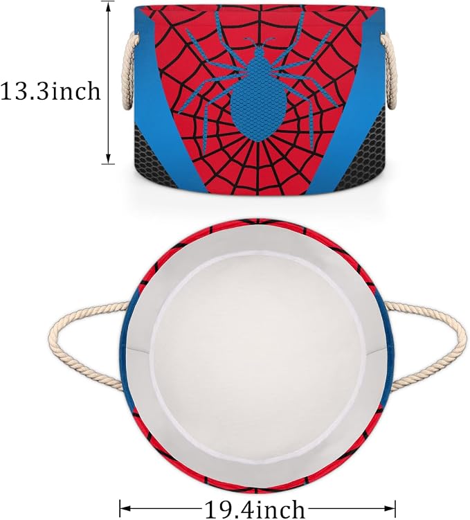 Storage Baskets - Large Red Blue Spider Web Nursery Organizer Bin Box with Handles Collapsible Round Laundry Hamper for Kids Boy Toys Blanket, Bedroom Living Room Decor Gift Basket (19.4"x13.3")