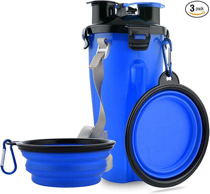 Dog Travel Water Bottle Collapsible Bowls, 2 in 1 Pet Food Container with Collapse Bowls, Outdoor Portable Water Bowls for Walking, Traveling, Camping and Hiking (Blue)