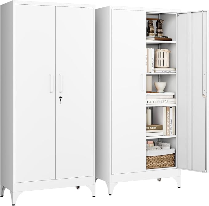 71" H Metal Storage Cabinet with 2 Doors and 4 Shelves,Tall Kitchen Pantry Cabinets,Utility Pantry Organizers for Cupboard/Dining/Bathroom/Home Office/Garage, Steel Tool Cabinets