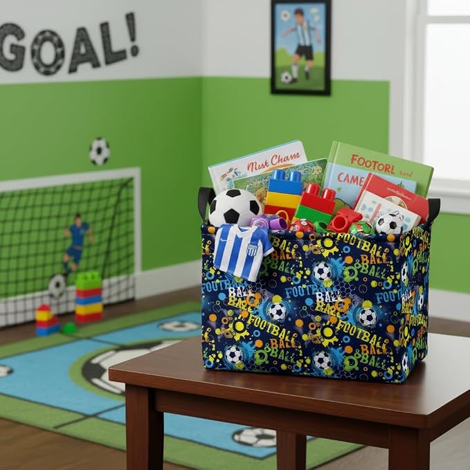 Kid Rectangular Soccer Basket Baby Collapsible Storage Bin Room Decor Nursery Gift Basket (Graffiti Soccer)