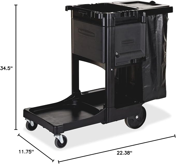 Rubbermaid Commercial Products Executive Series Janitorial and Housekeeping Cleaning Cart with Locking Cabinet, Wheeled with Zippered Black Vinyl Bag, Black, 38.4" H x 21.8" W x 46" L