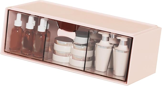 Desktop Lipstick Cosmetic Makeup Organizer Stackable Storage Box Pink