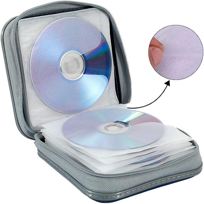 CD Case, 40 Capacity CD DVD Case Wallet Holder Portable Disc VCD Heavy Duty Binder Storage Organizer (Dark Blue)
