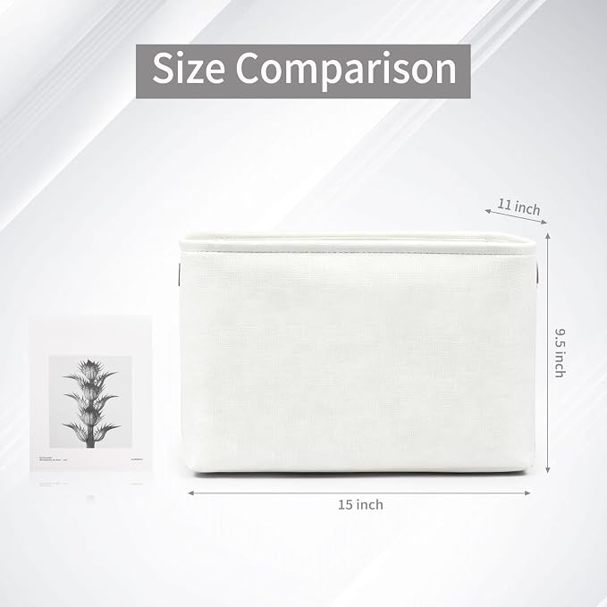 Bagnizer Storage Bins Large Fabric Storage Baskets for Shelves 3 Pack, Decorative Linen Closet Baskets with Handles for Organizing, Shelf, Clothes, Home, Office, 15x11x9.5Inches (White)