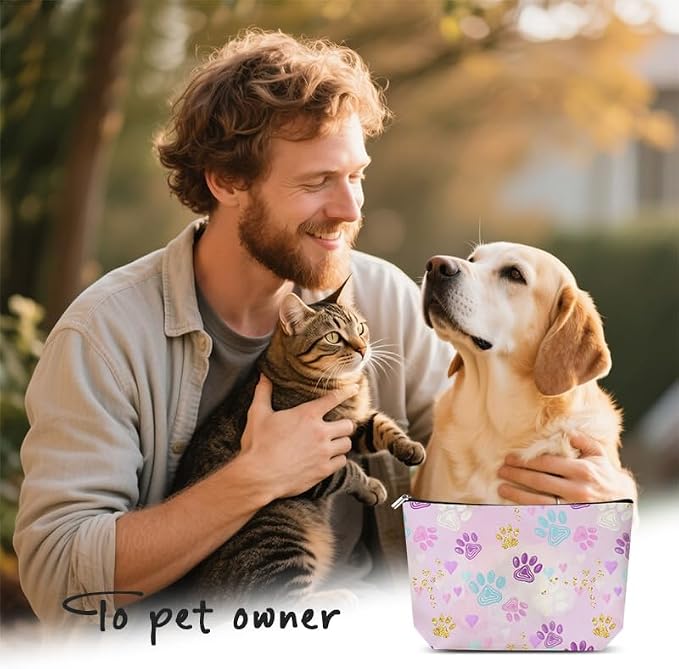 Cats Dogs Paws Cosmetic Bag for Pet Lovers Birthday Christmas Gifts for Women Men Dog Cat Snacks Makeup Organizer Bag Travel Toiletry Zipper Pouch Travel Essentials Accessories Storage Bags