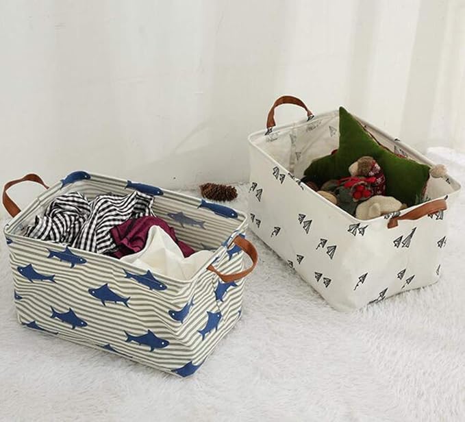 Rectangle Storage Basket Cute Canvas Organizer Bin for Pet/Children Toys, Books, Clothes Perfect for Rooms/Playroom (Alphabet)