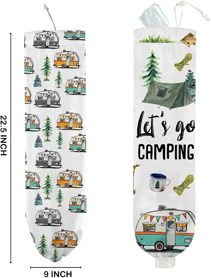 2Pcs Camping Plastic Bag Holder, Wall Mount Trash Bag Holder, Tent Rv Bonfire Reusable Grocery Bags Organizer Storage Dispenser for Camp Kitchen Pantry, Camping Gifts for Women Men Camper